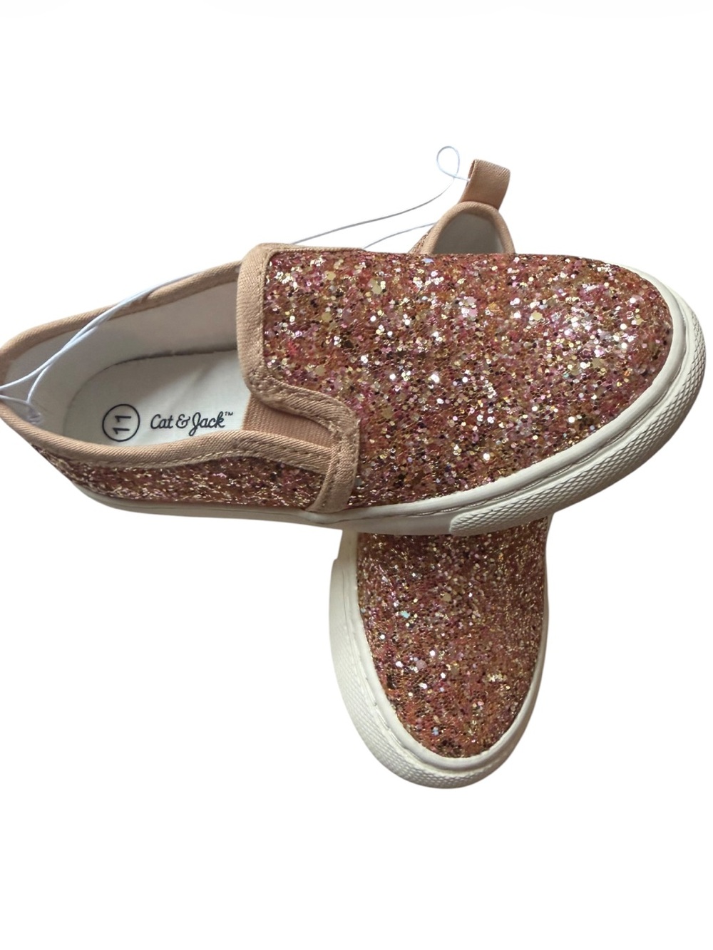 Cat & Jack Rose Gold Glitter Slip-On Sneakers for Kids NWT Size 3